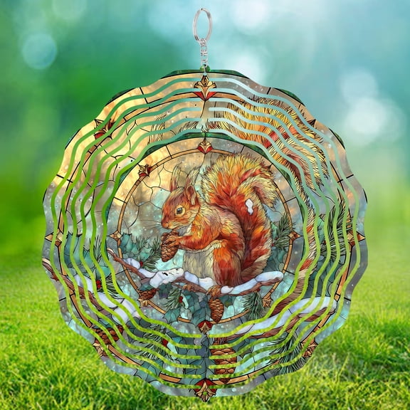 Cottagecore Squirrel 3D Wind Spinner Kinetic Garden Decor Outdoor Hanging Yard Art