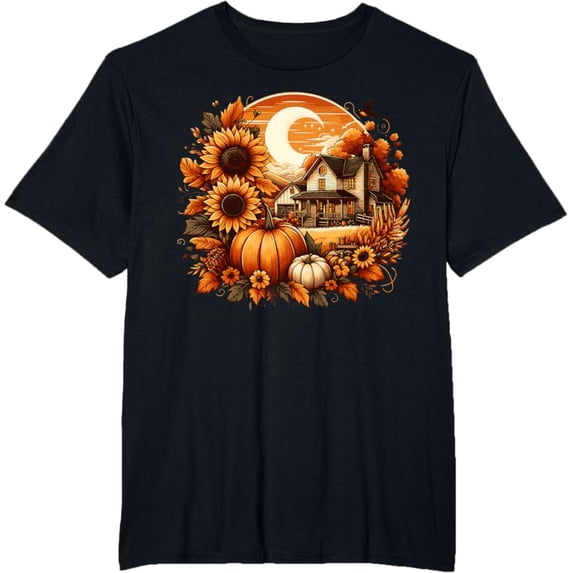 Cottagecore Vintage Moon Floral Pumpkin Fall Leaves T-Shirt