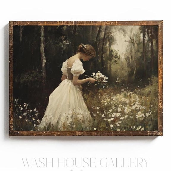 Cottagecore Wall Art Dark Cottagecore Wildflower Meadow Vintage Lady Cottagecore Decor Dark Academia Wall Decor, 24x36 UNFRAMED