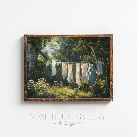 Cottagecore Wall Art, Vintage Clothesline Poster, Shabby Chic Decor, Rose Garden Poster, Southern Living Decor, Cozy, Farm, 8x12 UNFRAMED