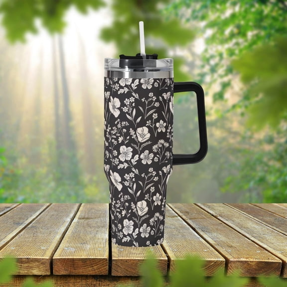 Cottagecore Wildflowers 40oz Stainless Steel Tumbler With Handle Lid and Straw, Botanical Floral Drink Cup, Travel Tumbler, Fun Tumbler Gift