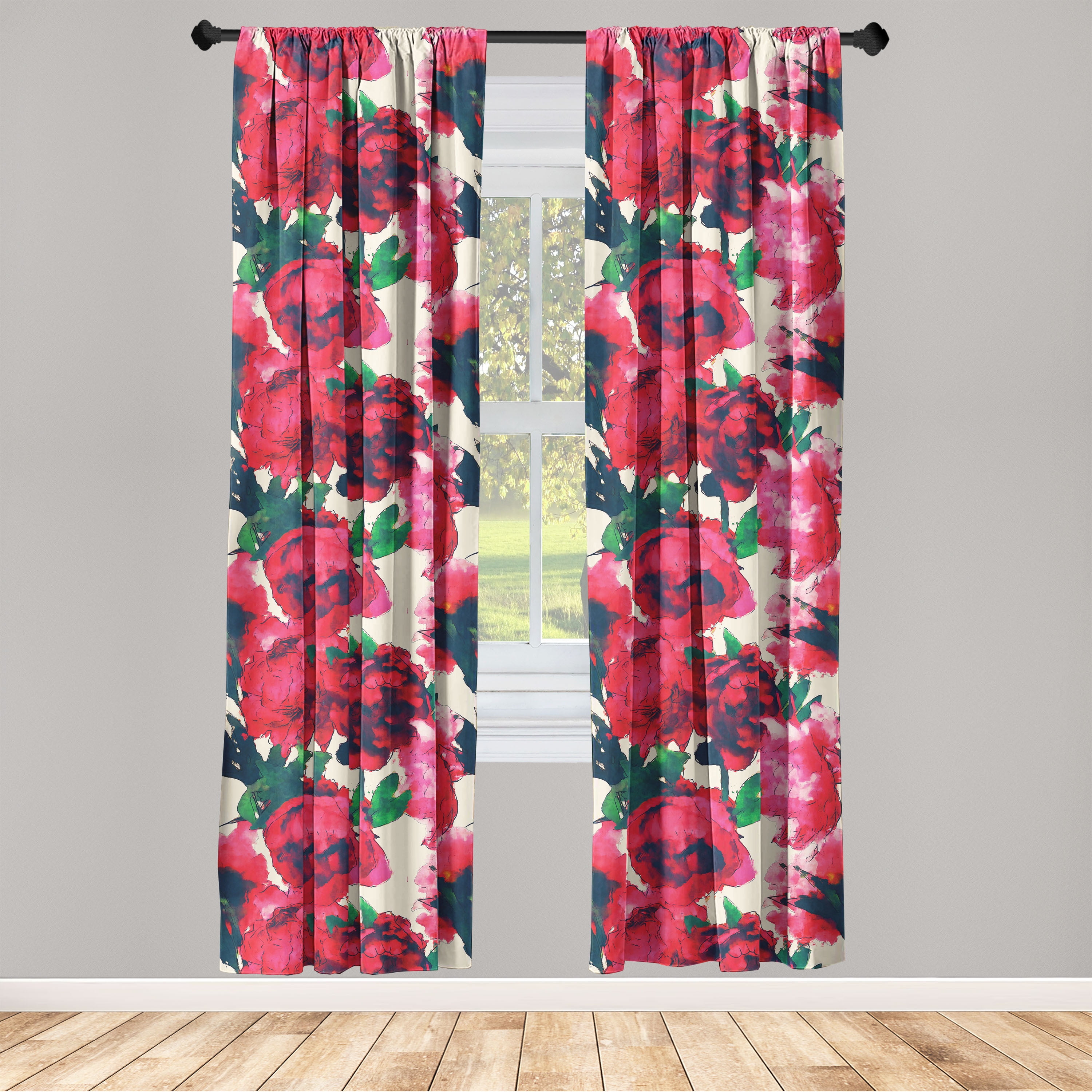 Cottagecore Window Curtains, Spring Inspired Garden Scene Floral