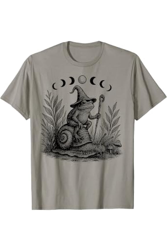 Cottagecore Wizard Frog Lover Cute Toad Snail Moon Phases T-Shirt All Size S-5XL