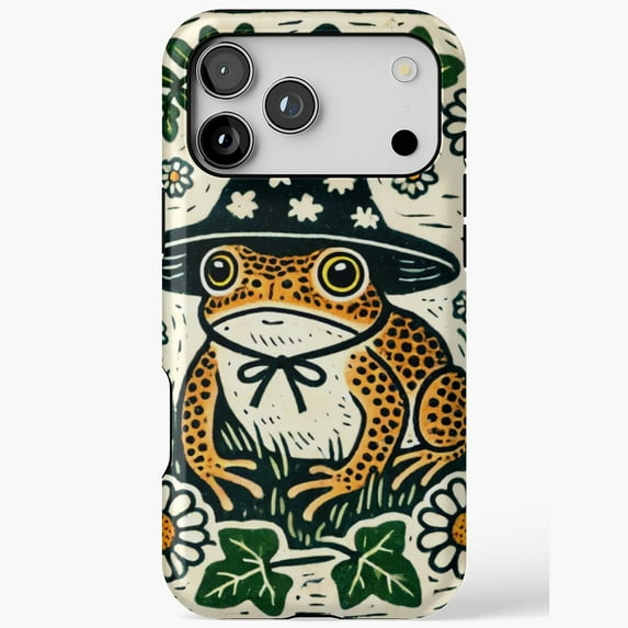 Cottagecore Wizard Toad With Daisies Art iPhone Case 11 through 17 Pro Max