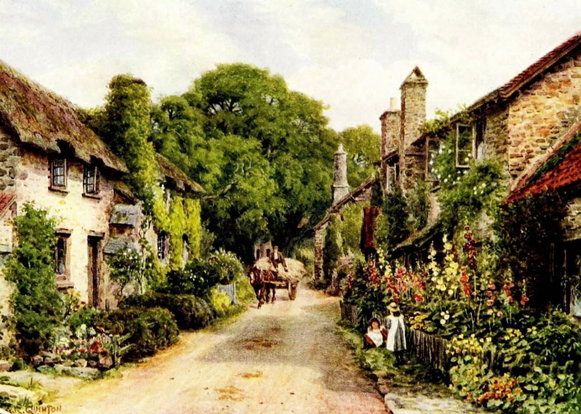 Cottages & Village Life 1912 Bossington nr Porlock Somerset Canvas Art - Alfred Quinton (24 x 36)