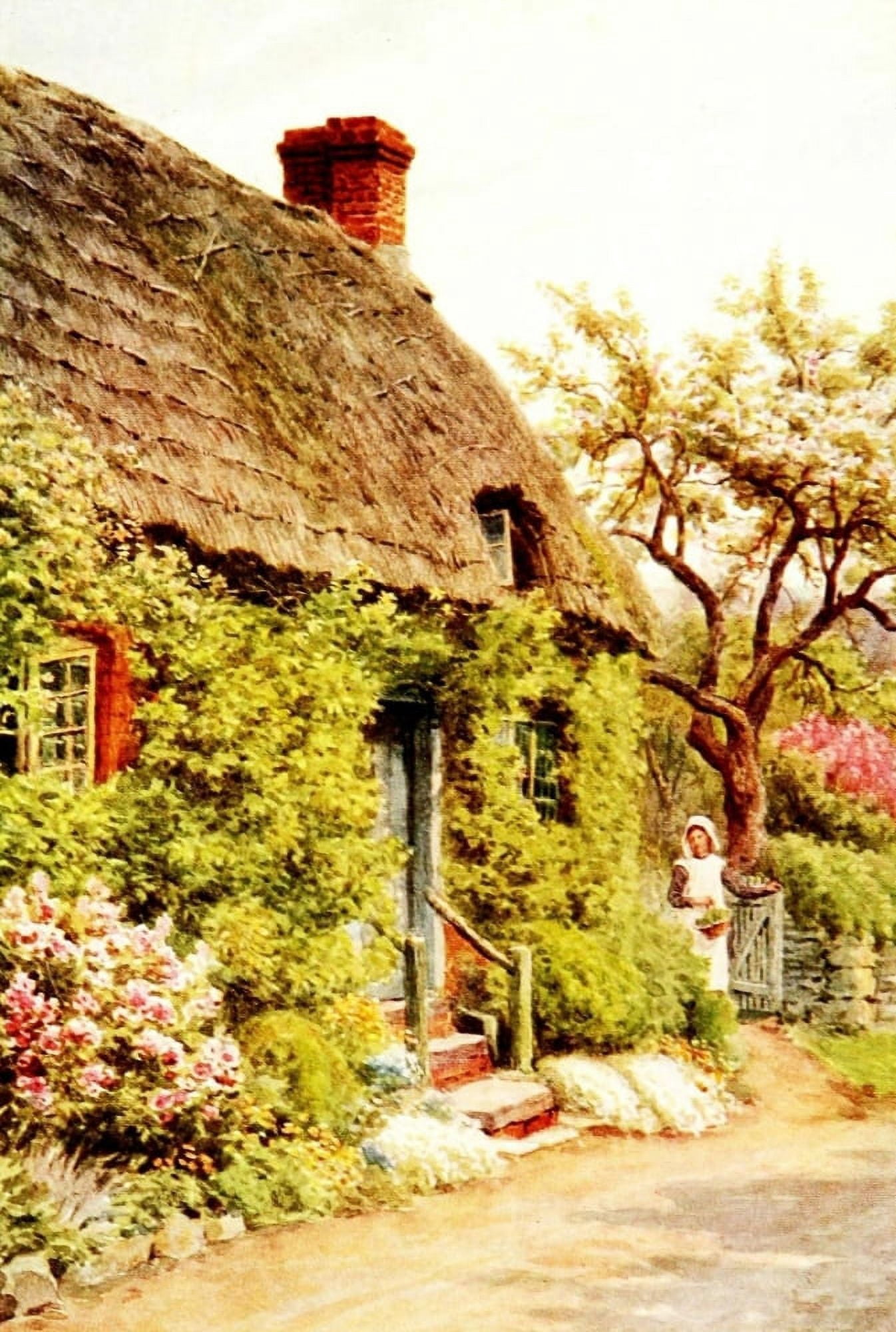 Cottages & Village Life 1912 Cottage door Elmley Castle Canvas Art - Alfred Quinton (18 x 24)
