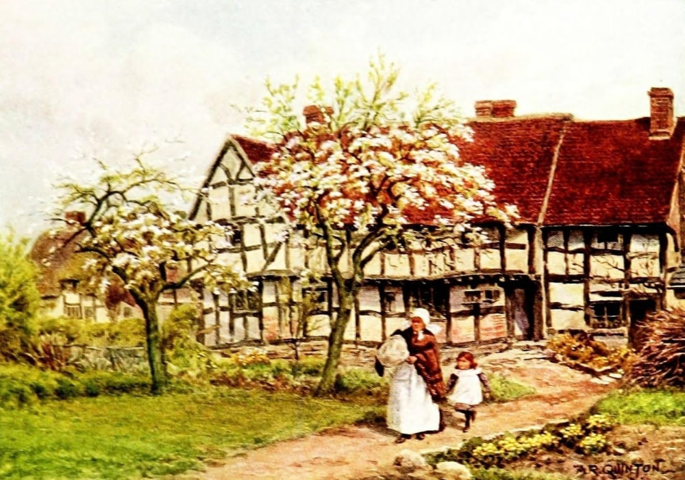 Cottages & Village Life 1912 Dossington Stratford-on-Avon Canvas Art - Alfred Quinton (24 x 36)