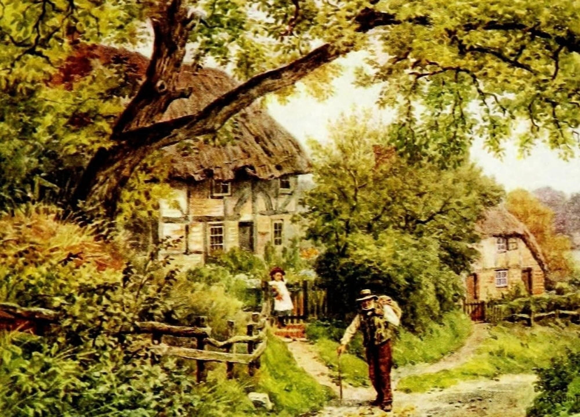 Cottages & Village Life 1912 Houghton Sussex Canvas Art - Alfred Quinton (24 x 36)