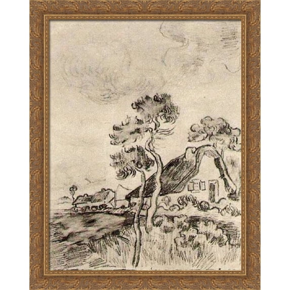 Cottages and Trees 28x36 Large Gold Ornate Wood Framed Canvas Art by Vincent van Gogh