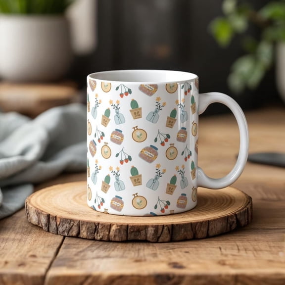 Cottagre Mug - Botanil Aesthetic Coffee Cup - Cozy Floral Tea Mug - Rustic Farmhouse Drinkware - Vintage Garden Gift.