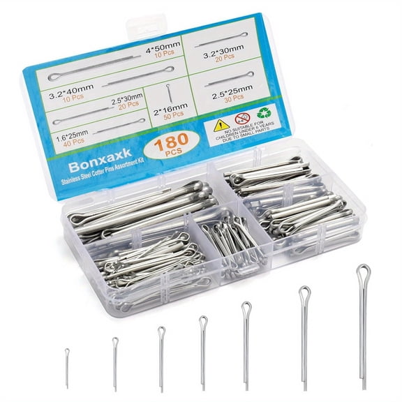 Cotter Pins Assortment Kit, Spring Fasteners Hardware Straight Pins, Hitch Pin for Trailer Locking, Clamps, Lawn Mowers, Trucks, Engine Repair in Towing Clips