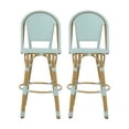 thumbnail image 1 of Cotterell Outdoor French Wicker and Aluminum 29.5 Inch Barstools, Set of 2, Light Teal and Bamboo Finish, 1 of 9