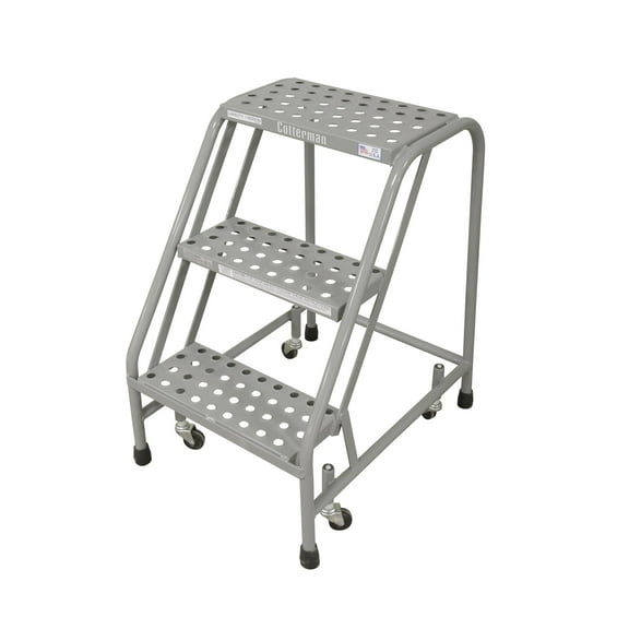 Cotterman 1003N1820A6E10B3C1P1 All Welded Ready to Use Rolling Steel Safety Ladder, 3-Step, 30" Top Step Height, Performa Perforated Tread, 450 lb Capacity CA3