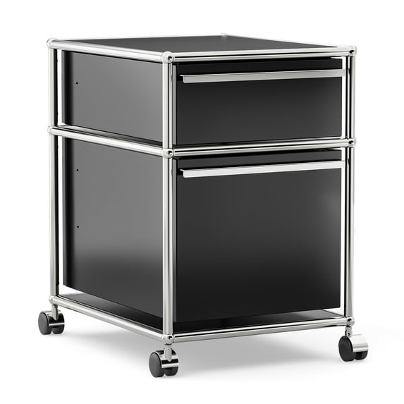 Cottinch 2 Drawers Accent Cabinet Metal Storage Cabinets with 4 Wheels,Rolling Cabinet Organizer for Home Office,Black