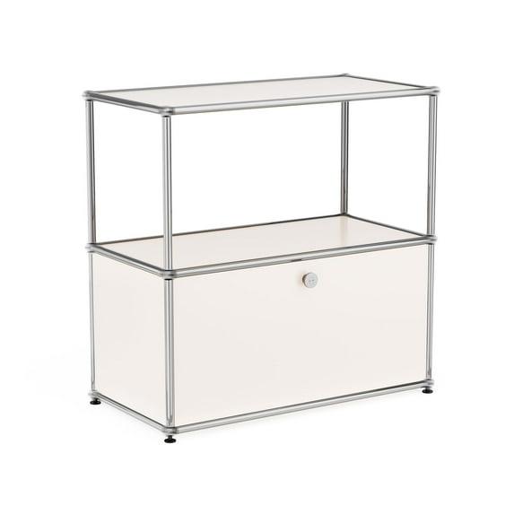 Cottinch 2-Tier Accent Cabinet,Metal Storage Cabinets with 1 Door,Open Shelf,Freestanding Organizer for Living Room,White