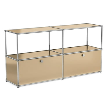 Cottinch 2-Tier Accent Cabinet,Metal Storage Cabinets with 2 Doors,Open Shelf,Freestanding Organizer for Living Room,Brown