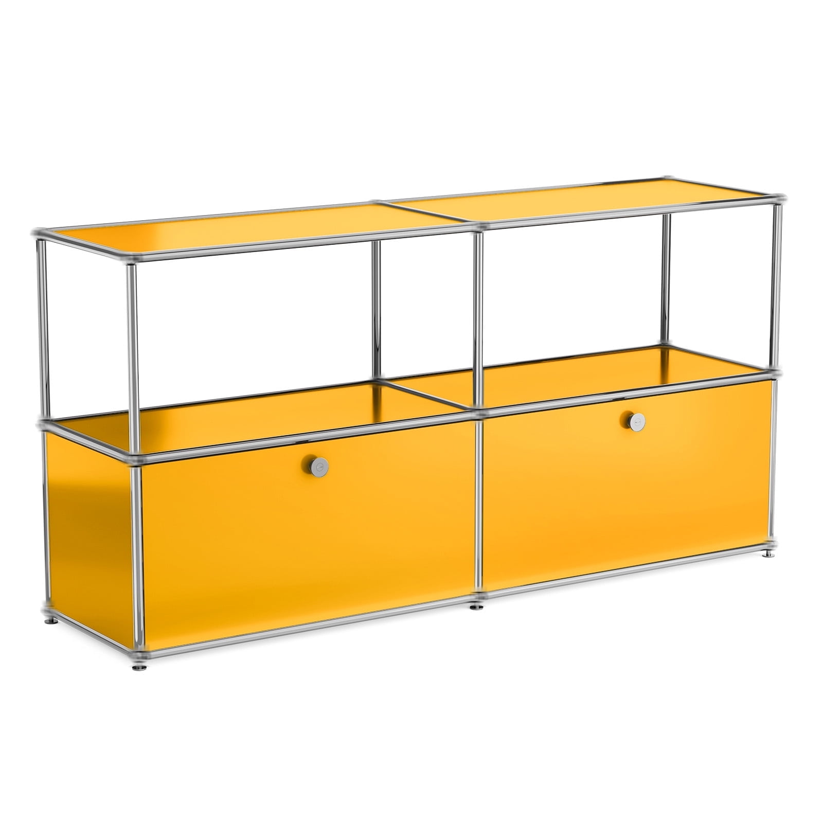 Cottinch 2-Tier Accent Cabinet,Metal Storage Cabinets with 2 Doors,Open Shelf,Freestanding Organizer for Living Room,Yellow