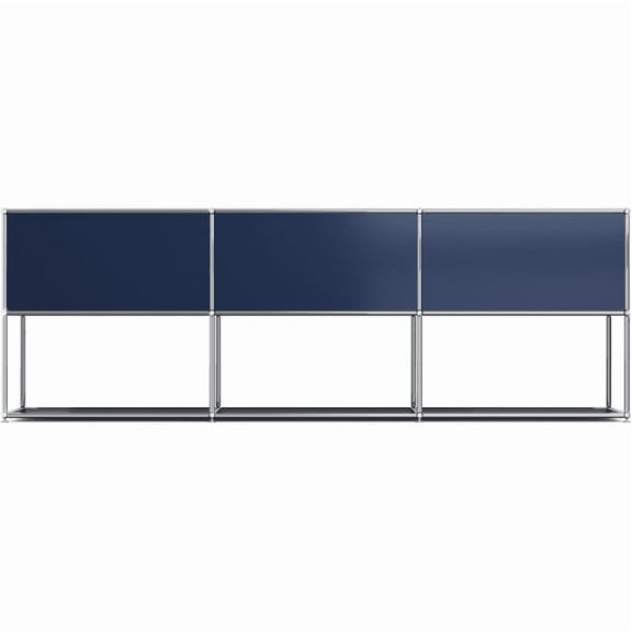 Cottinch 2-Tier Accent Cabinet,Metal Storage Cabinets with 3 Doors,Open Shelf,Freestanding Organizer for Living Room,Blue