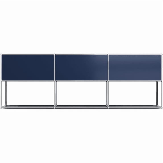 Cottinch 2-Tier Accent Cabinet,Metal Storage Cabinets with 3 Doors,Open Shelf,Freestanding Organizer for Living Room,Blue