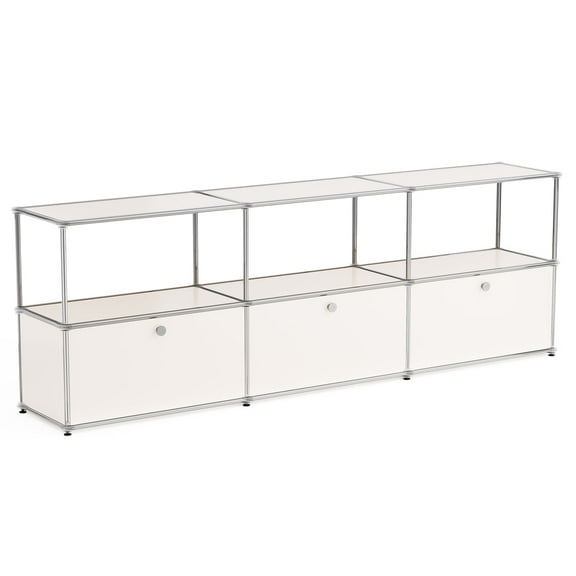 Cottinch 2-Tier Accent Cabinet,Metal Storage Cabinets with 3 Doors,Open Shelf,Freestanding Organizer for Living Room,White