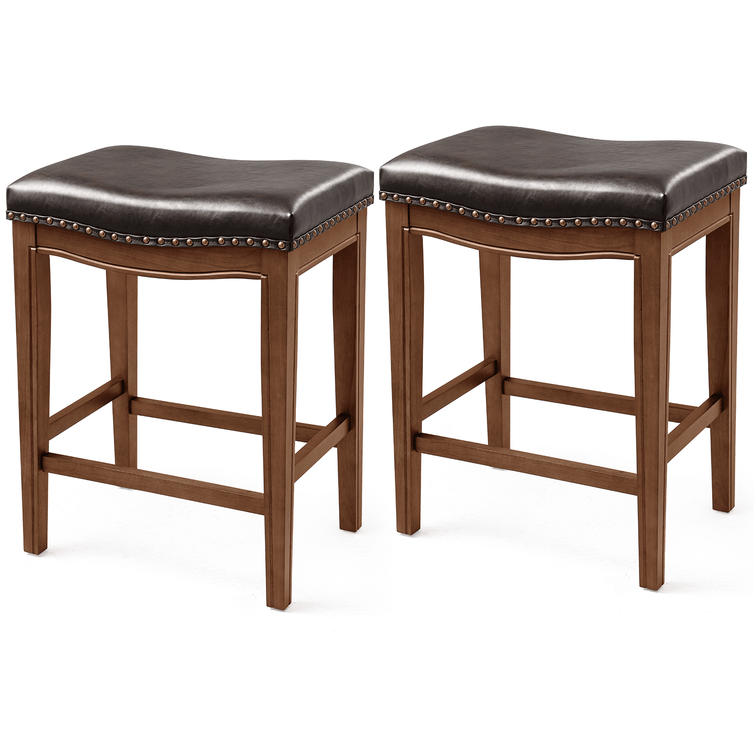 Cottinch 26" Backless Counter Height Bar Stools, Leather Saddle Stools