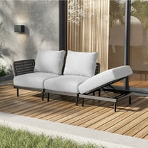 Cottinch 3-Piece Modular Sectional Sofa with Ottoman Patio Furniture All-Weather Rattan Wicker Conversation Set,Gray