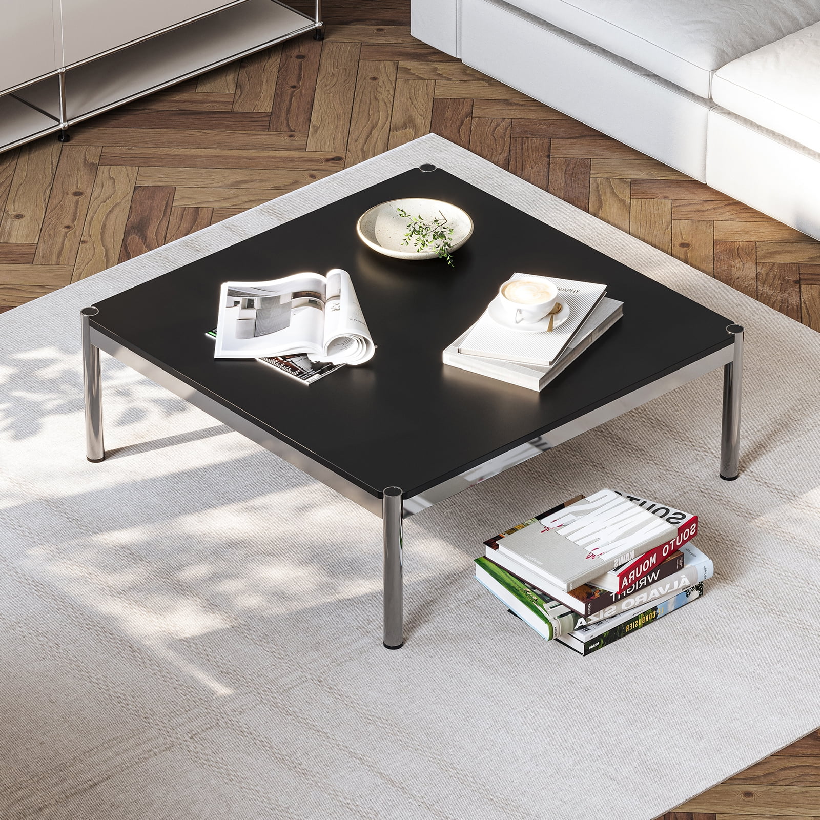 Black metal square coffee table discount