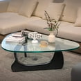 thumbnail image 1 of Cottinch 50" Triangle Glass Coffee Table with Wood Base for Living Room Office, Black, 1 of 11