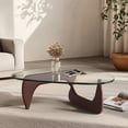 thumbnail image 1 of Cottinch 50" Triangle Glass Coffee Table with Wood Base for Living Room Office, Dark Walnut, 1 of 12