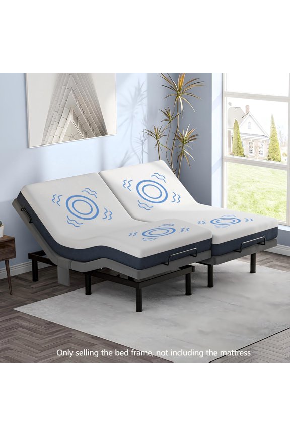 Adjustable Bed Base Frame Split King for Stress Management with Massage, Remote Control,Adjustable Legs