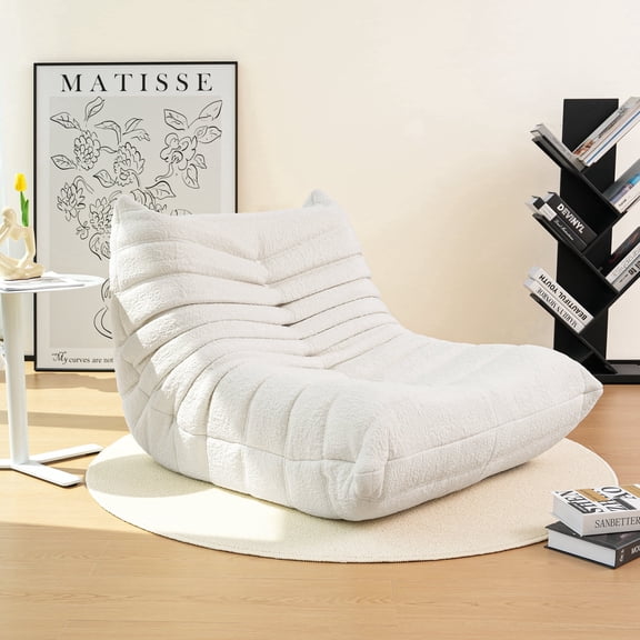 Cottinch Giant Bean Bag Chair Lazy Floor Sofa for Adults, Teens, Memory Foam Sofa Fireside Togo Chair Suede Lounger Couch for Living Room, Bedroom, White