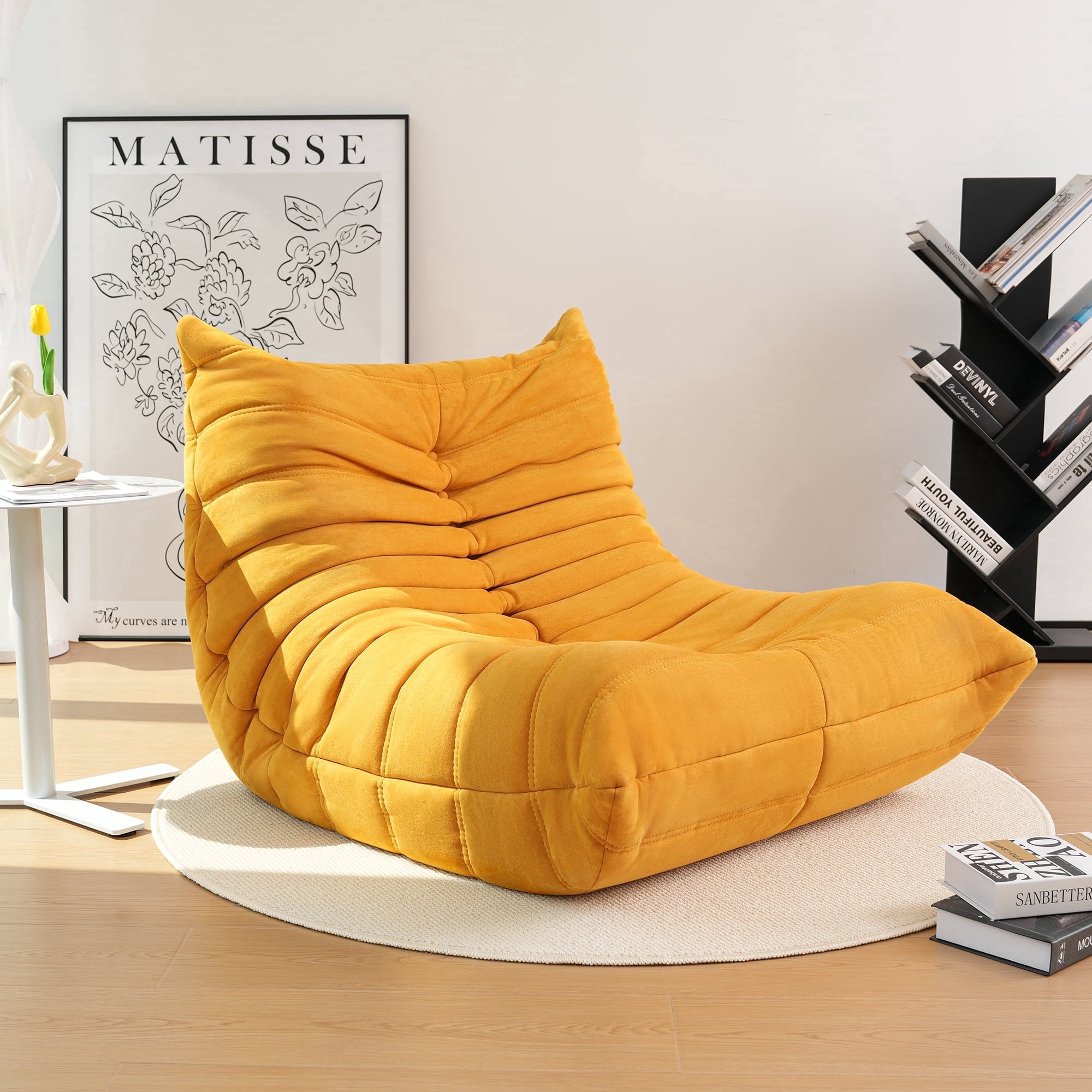 Cottinch Giant Bean Bag Chair Lazy Floor Sofa for Adults, Teens, Memory Foam Sofa Fireside Togo Chair Suede Lounger Couch for Living Room, Bedroom, Yellow