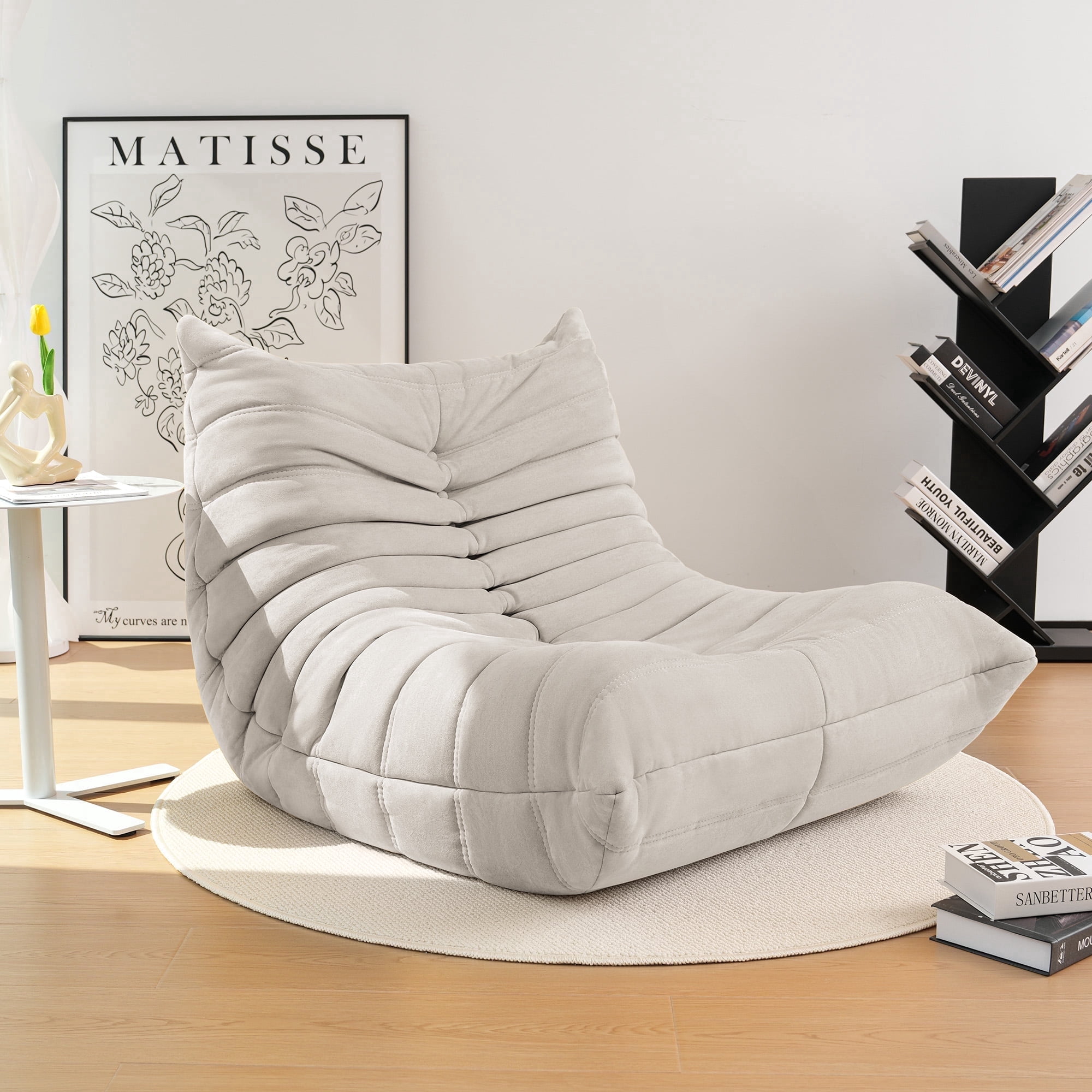 Cottinch Giant Bean Bag Chair Lazy Floor Sofa for Adults, Teens, Memory Foam Sofa Fireside Togo Chair Suede Lounger Couch for Living Room, Bedroom, Light Grey