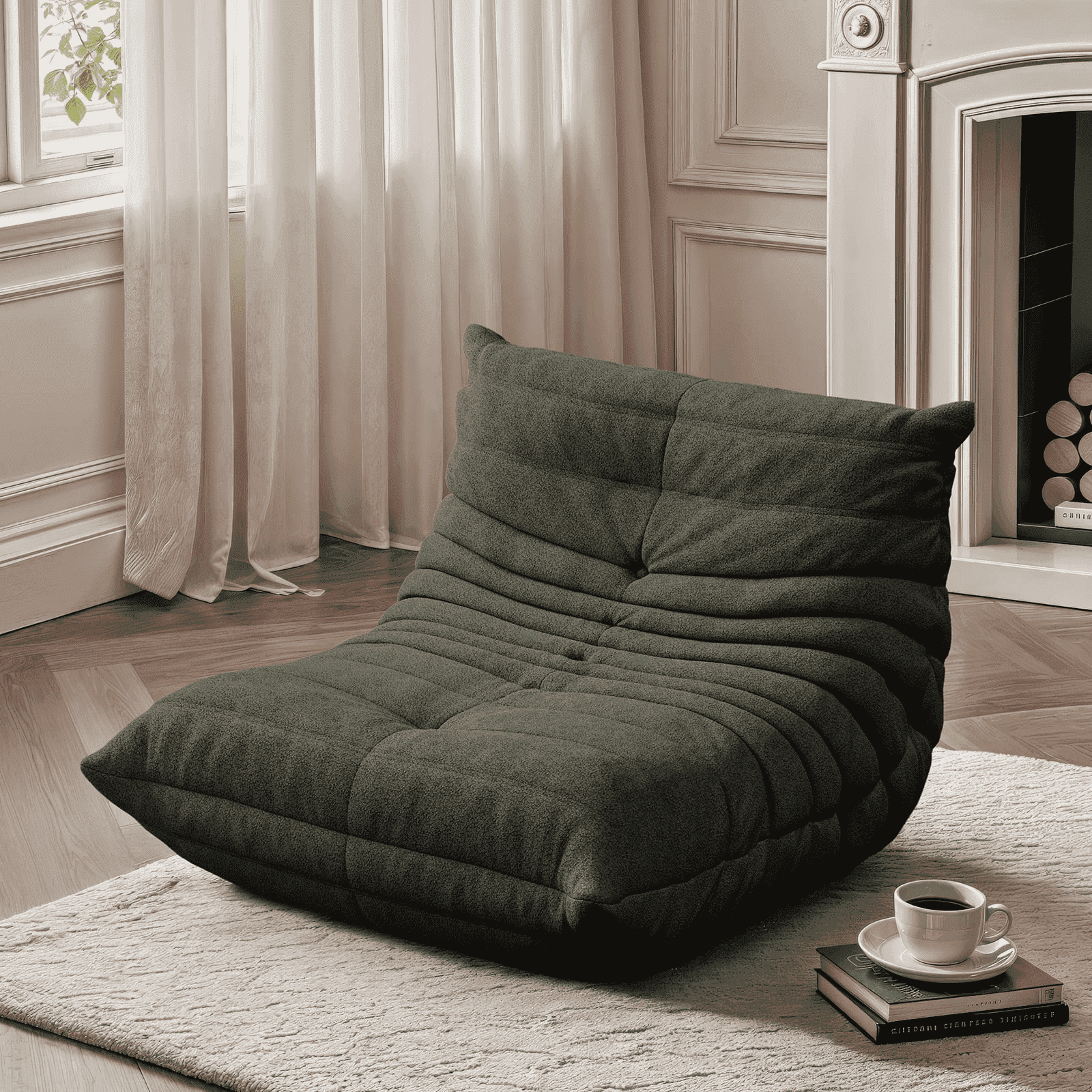 Cottinch Bean Bag Chair, Large Memory Foam Sofa for Adults, Fireside Chair Lounger Lazy Floor Sofa Couch for Living Room, Bedroom, Office, Green