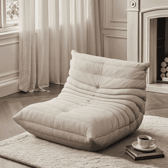 Cottinch Bean Bag Chair, Large Memory Foam Sofa for Adults, Fireside Chair Lounger Lazy Floor Sofa Couch for Living Room, Bedroom, Office, Dorm, White