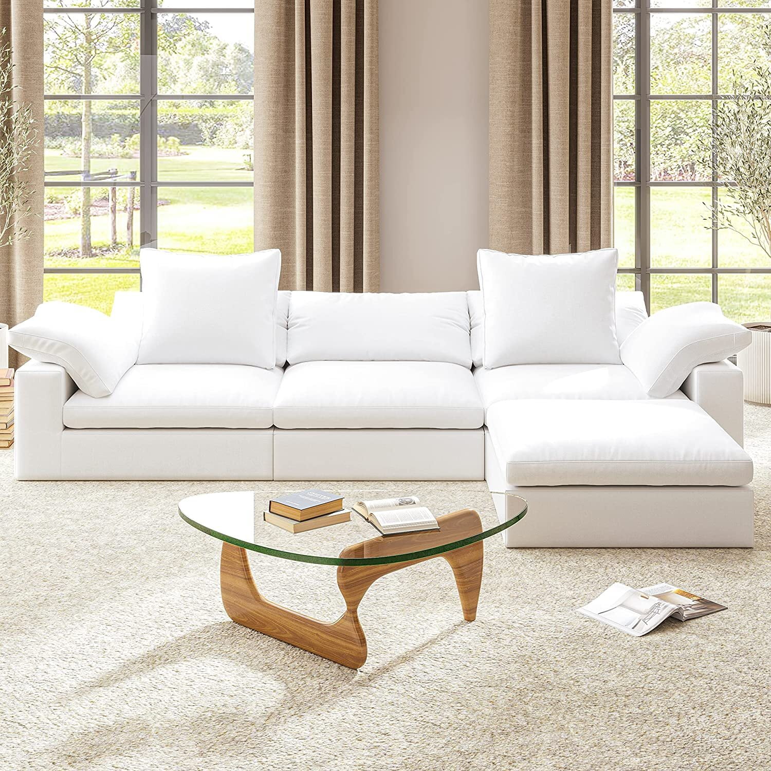 Cottinch Cloud Puff Sofa Modern Modular Sectional Sofa 4 Seats, Cushion  Covers Removable, High Density Memory Foam, White