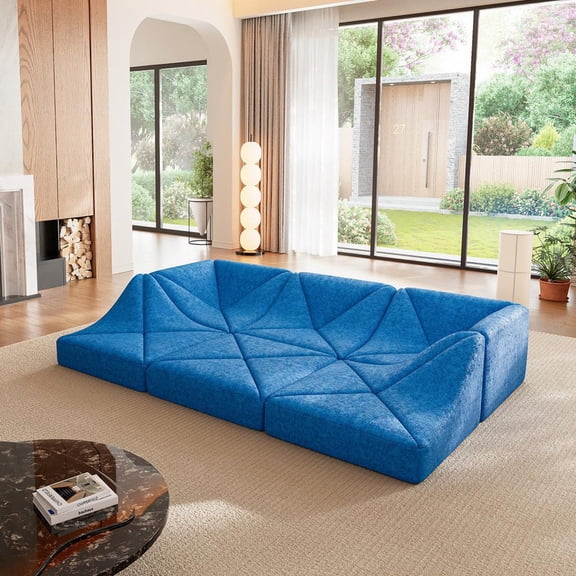 Cottinch Dune Modular Sectional Sofa, Boneless Sectional Couch for Living Room, 6 Pieces Floor Sofa Set, DIY L Shaped Sectional Couch, Blue