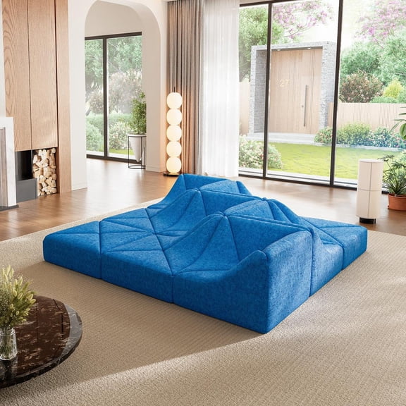 Cottinch Dune Modular Sectional Sofa, Boneless Sectional Couch for Living Room, 9 Pieces Floor Sofa Set, DIY L Shaped Sectional Couch, Blue