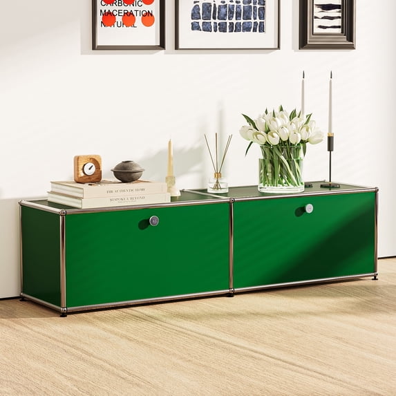 Cottinch Floorstanding Accent Cabinet,Metal Storage Cabinets with 2 Doors for Living Room Bedroom,Green