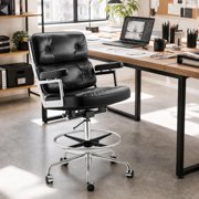 Cottinch Genuine Leather Drafting Chair, Ultra Soft Padded Office Chair for Standing Desk, Memory Foam Cushion, Lumbar Support, Tilt Function, 300 lbs