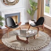 Cottinch Mid Century Modern Shell Lounge Chair Set of 2, Tripod Plywood Design Solid Wood Accent Chair Black PU Leather Chair Armless Chair for Living Room, Reading, Lounge, Office, Rosewood