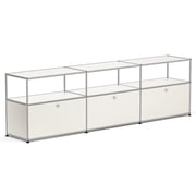 Cottinch Modern Metal TV Stand, 3‑Compartment Low Media Console Credenza with Flip Doors for Living Room, Bedroom, Office, White