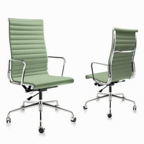 Cottinch Ribbed Genuine Leather Office Chair, High Back Executive Conference Chair Adjustable Ergonomic Computer Chair Green 1PC