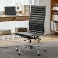 thumbnail image 1 of Cottinch Ribbed Office Chair High Back Armless Genuine Leather Ergonomic Desk Chair, Adjustable Height Executive Conference Task Chair Swivel Chair for Home Office, Black, 1 of 12