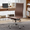 thumbnail image 1 of Cottinch Ribbed Office Chair High Back Armless Genuine Leather Ergonomic Desk Chair, Adjustable Height Executive Conference Task Chair Swivel Chair for Home Office, Brown, 1 of 12