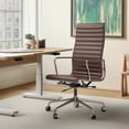 thumbnail image 1 of Cottinch Ribbed Office Chair High Back Genuine Leather Ergonomic Desk Chair with Arms, Adjustable Height Executive Conference Task Chair Swivel Chair for Home Office, Brown, 1 of 10