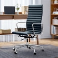 thumbnail image 1 of Cottinch Ribbed Office Chair High Back Genuine Leather Ergonomic Desk Chair with Arms, Adjustable Height Executive Conference Task Chair Swivel Chair for Home Office, Blue, 1 of 11