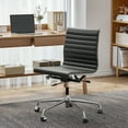 thumbnail image 1 of Cottinch Ribbed Office Chair Mid Back Armless Genuine Leather Ergonomic Desk Chair, Adjustable Height Executive Conference Task Chair Swivel Chair for Home Office, Black, 1 of 12