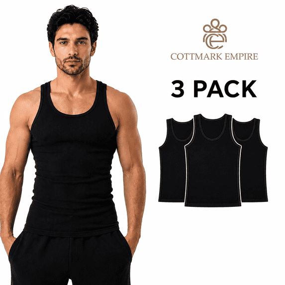 Cottmark Men’s A-Shirt Tank Top, Black, Size M, 3-Pack