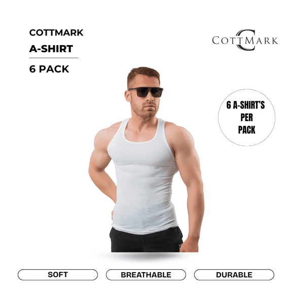 Cottmark Men’s A-Shirt Tank Top, White, Size 3XL, 6-Pack